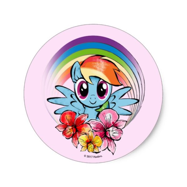 Rainbow Dash | Floral Watercolor Rainbow Classic Round Sticker