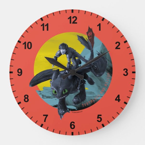 Stylized Toothless And Hiccup Flying Graphic Large Clock