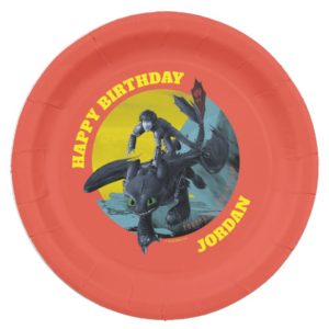 Stylized Toothless And Hiccup Flying Graphic Paper Plate