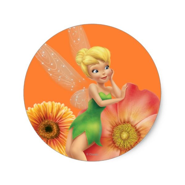 Tinker Bell Resting on Flowers Classic Round Sticker