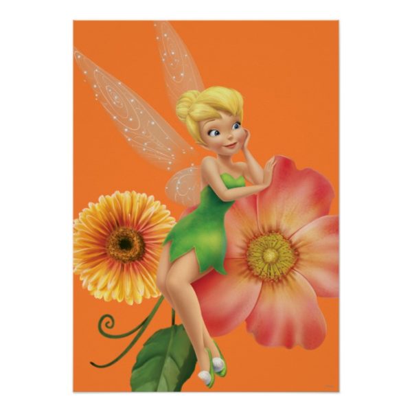 Tinker Bell Resting on Flowers Poster