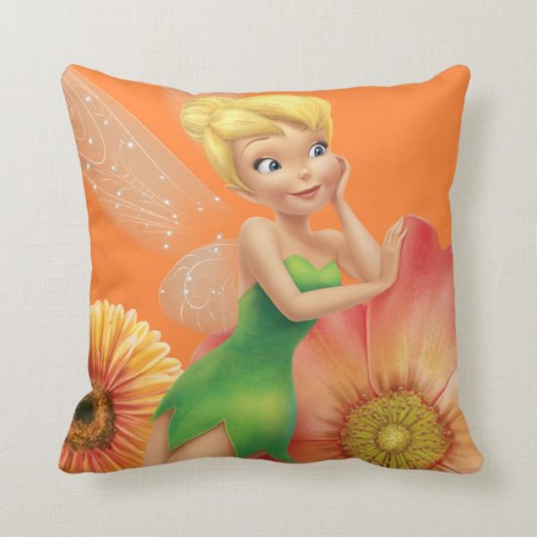 Tinker Bell Resting on Flowers Throw Pillow