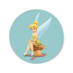 Tinker Bell Sitting on Mushroom Classic Round Sticker