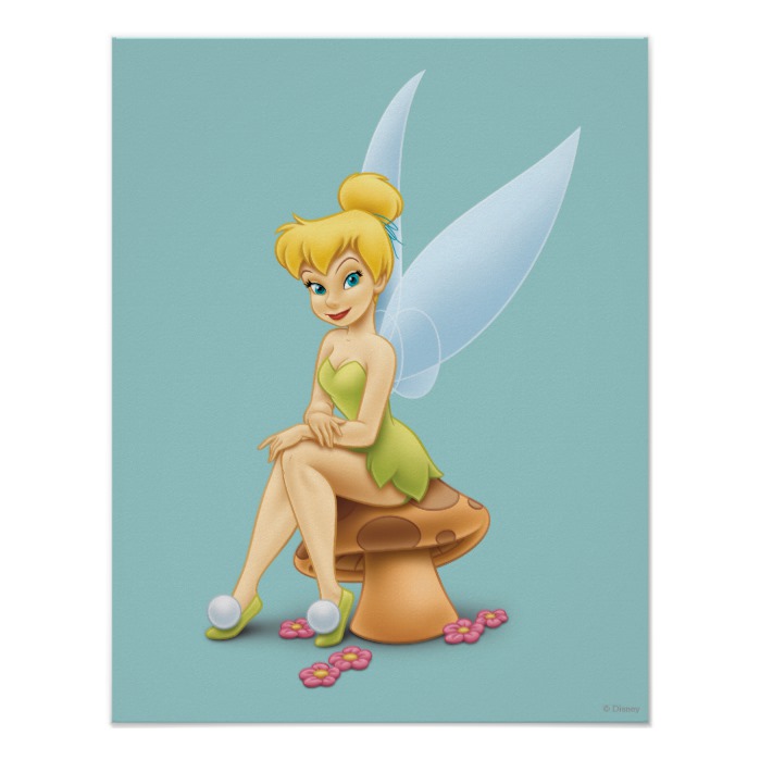 Tinker Bell Sitting on Mushroom Poster - Custom Fan Art.