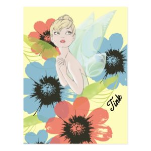 Tinker Bell Sketch With Cosmos Flowers Postcard