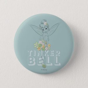 Tinker Bell Sketch With Jewel Flowers Button