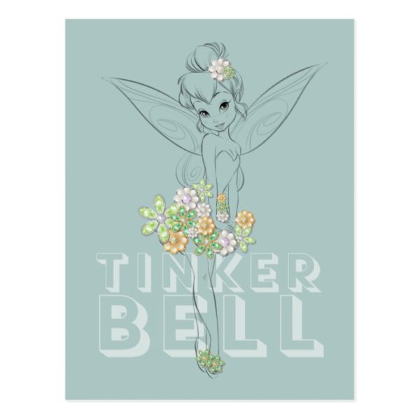 Tinker Bell Sketch With Jewel Flowers Postcard