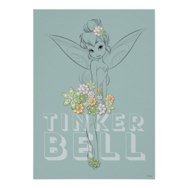 Tinker Bell Sketch With Jewel Flowers Poster