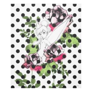 Tinker Bell Sketch With Roses and Polka Dots Fleece Blanket