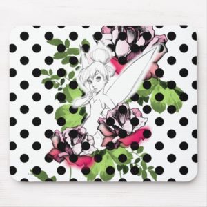 Tinker Bell Sketch With Roses and Polka Dots Mouse Pad