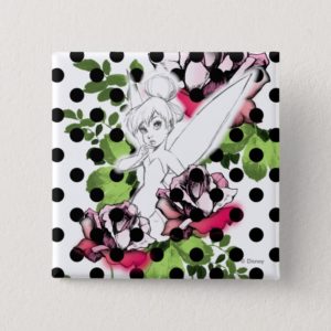 Tinker Bell Sketch With Roses and Polka Dots Pinback Button