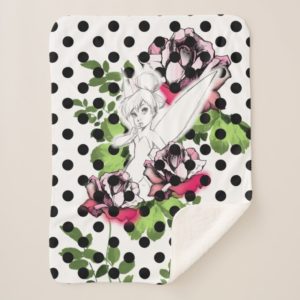 Tinker Bell Sketch With Roses and Polka Dots Sherpa Blanket