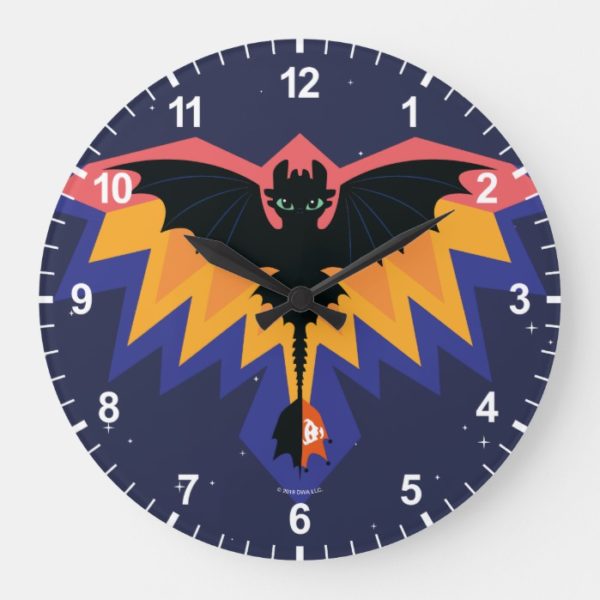 Toothless Colored Flight Graphic Large Clock