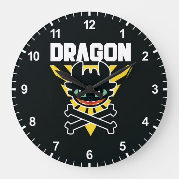 Toothless "DRAGON" Cross Bones Hazard Icon Large Clock