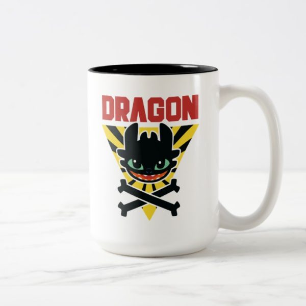 Toothless "DRAGON" Cross Bones Hazard Icon Two-Tone Coffee Mug