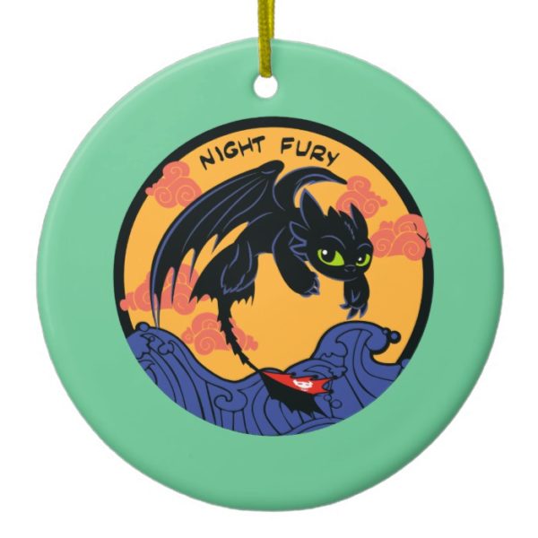 Toothless "Night Fury" Flying Over Ocean Waves Ceramic Ornament