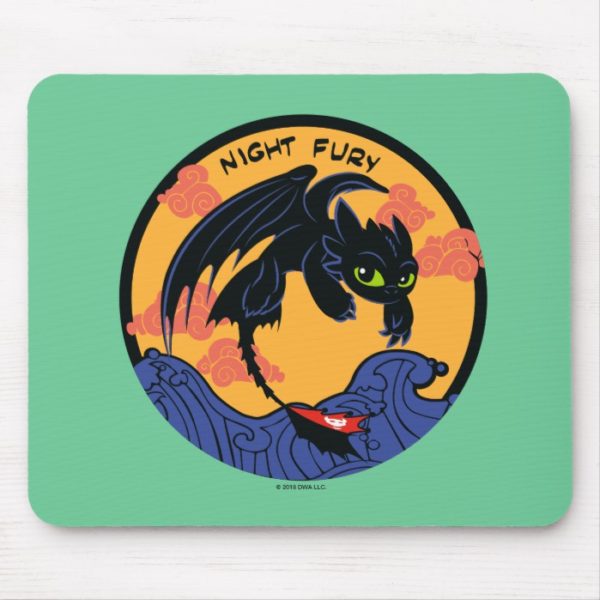 Toothless "Night Fury" Flying Over Ocean Waves Mouse Pad