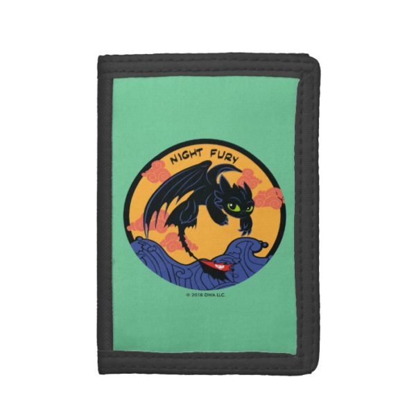 Toothless "Night Fury" Flying Over Ocean Waves Trifold Wallet
