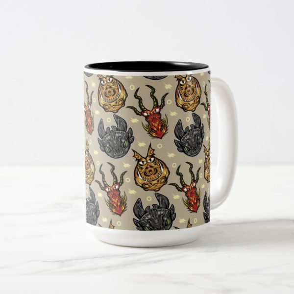 Tribal Dragon Heads Pattern Two-Tone Coffee Mug