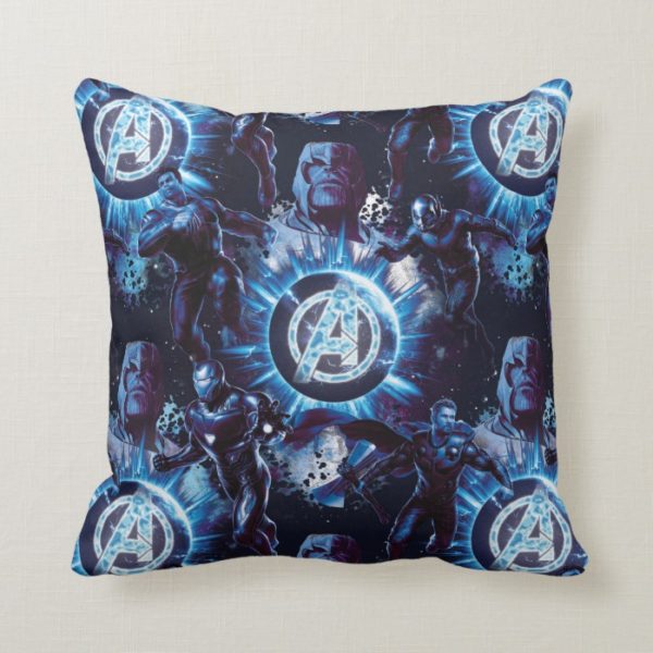 Avengers: Endgame | Avengers & Thanos Blue Pattern Throw Pillow