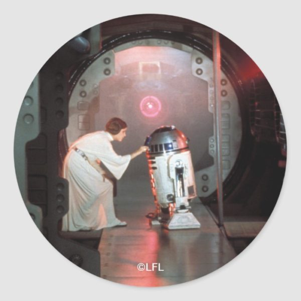 Leia and R2-D2 Secret Message Scene Classic Round Sticker